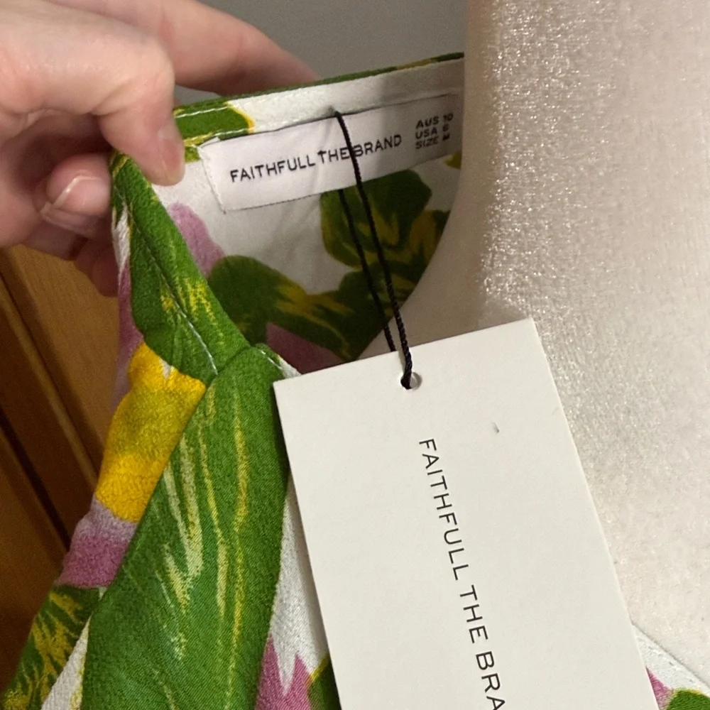 Faithfull the Brand Floral Tie-Front Crop Top in White, Green & Pink